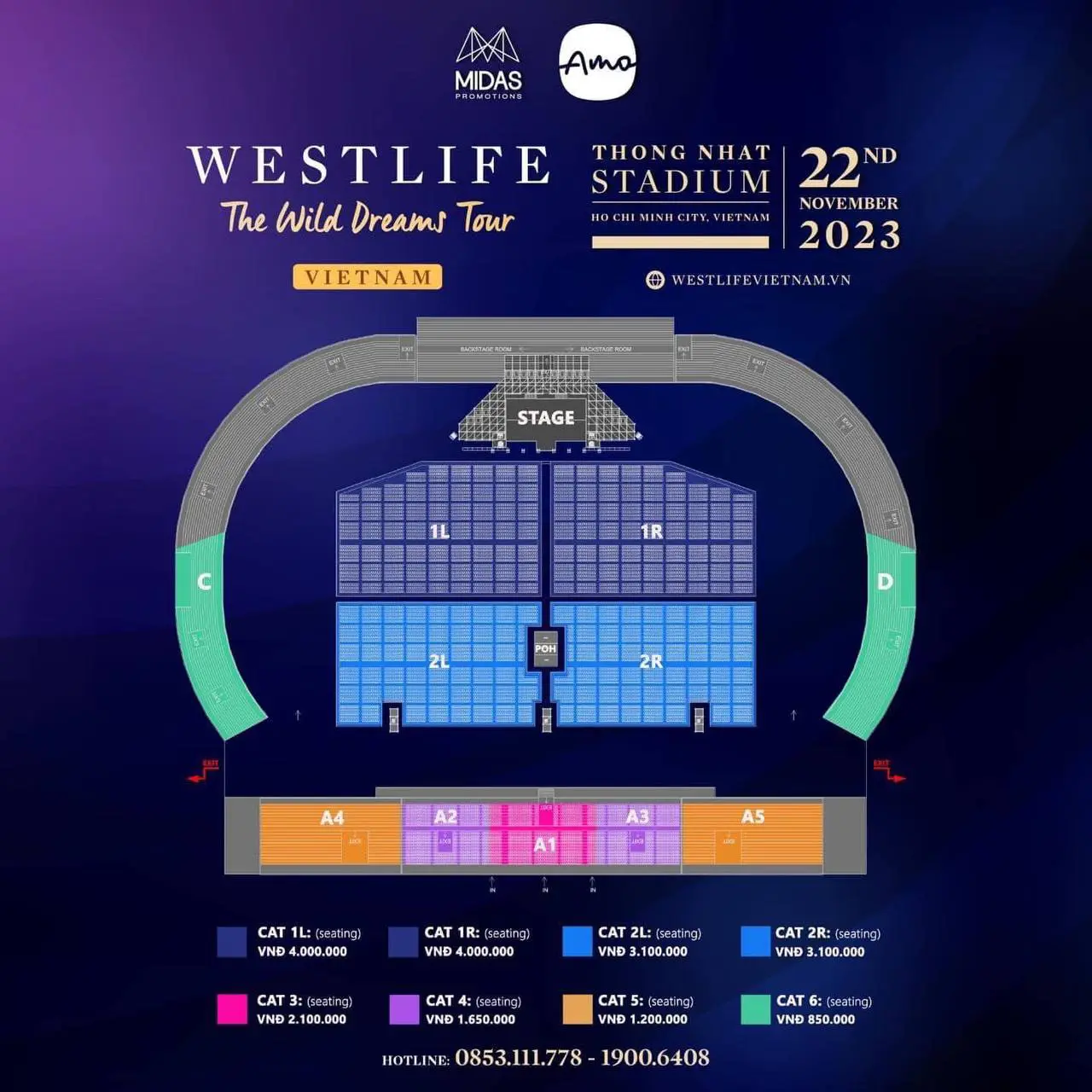 Sơ đồ giá vé live concert của Westlife tại Việt Nam