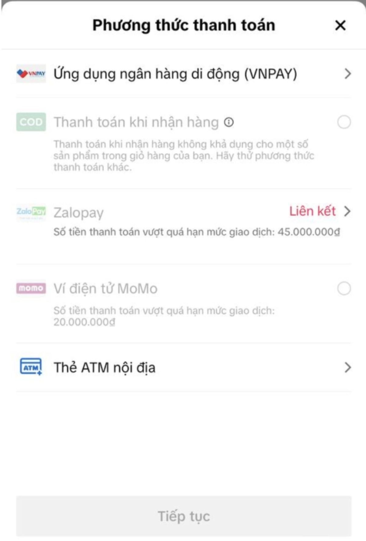 NTK Thái Công đã nhanh chóng tắt chế độ ‘thanh toán khi nhận hàng’ trong mục lựa chọn hình thức giao hàng