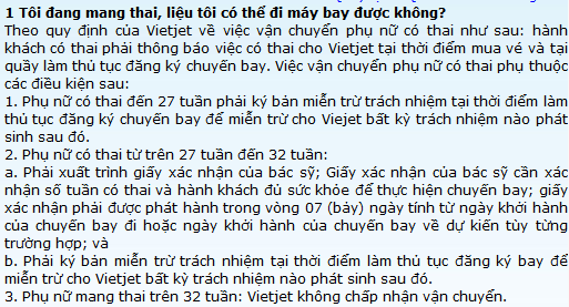 Quy định của Vietjet về vận chuyển phụ nữ mang tha