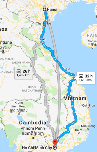 Bản đồ Hà Nội đi TP HCM