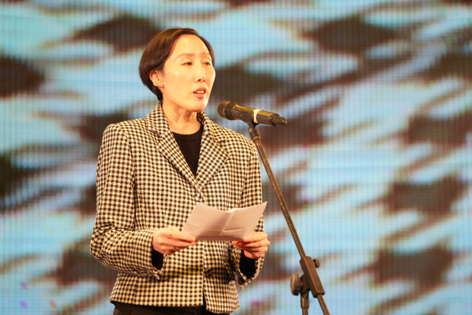 Trưởng phái đoàn di cư quốc tế tại Việt Nam Park Mihyung phát biểu tại Lễ kỷ niệm