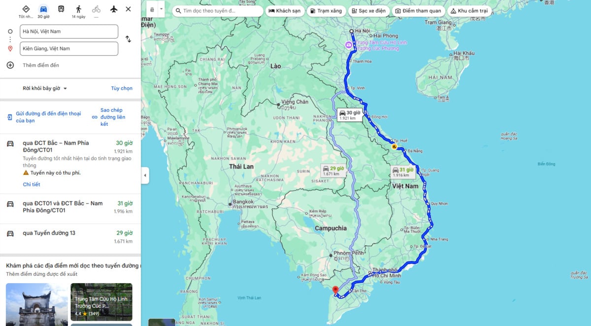 Từ Hà Nội đi Kiên Giang bao nhiêu km? - ảnh 1