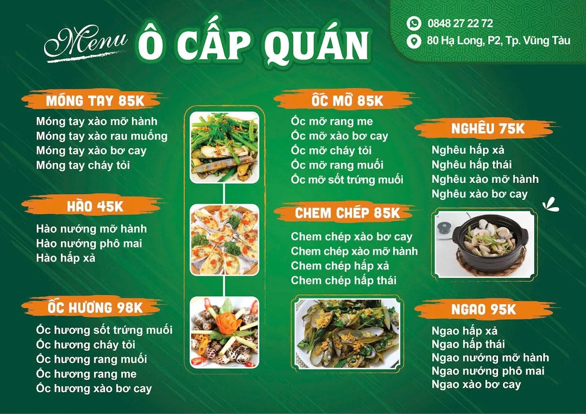 Menu quán Ô Cấp (Nguồn: Internet)