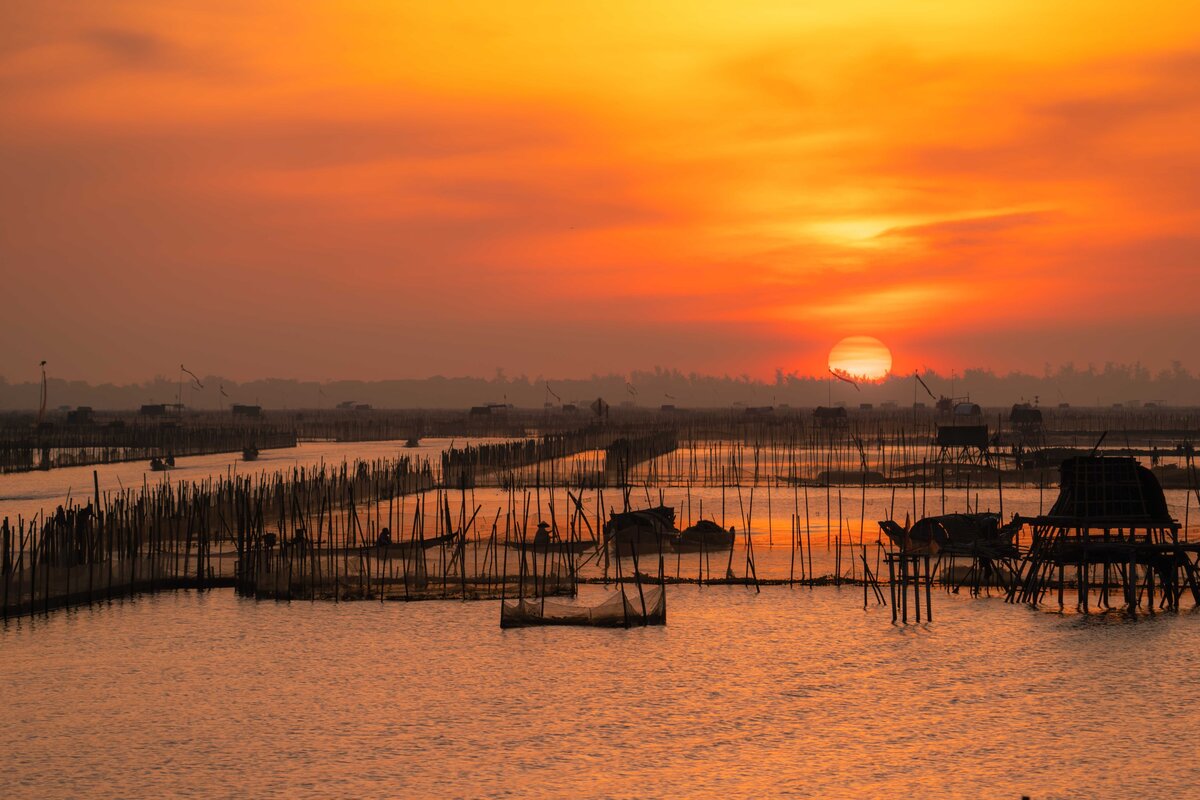 Khung cảnh bình minh trên phá Tam Giang (Ảnh: Báo Thanh niên)