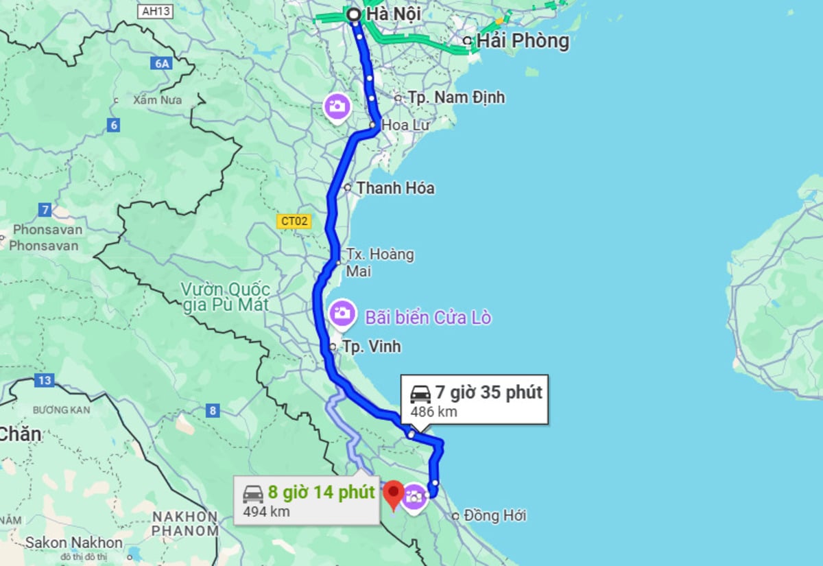 Khoảng cách từ Hà Nội đi Phong Nha - Kẻ Bàng là 486 km (Ảnh: Chụp màn hình Google Maps)
