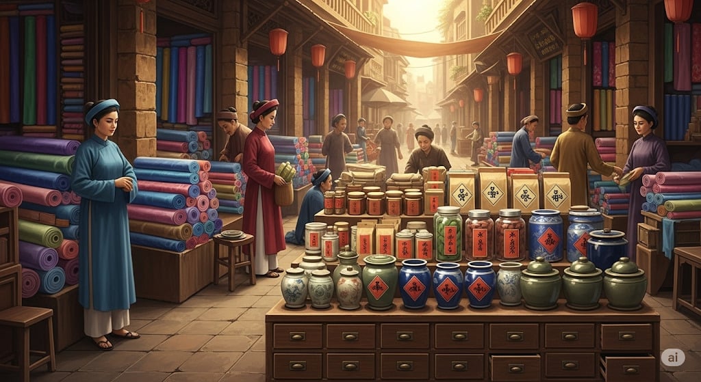 Ảnh minh họa các sản phẩm ngày xưa được bán ở Hàng Ngang bởi AI