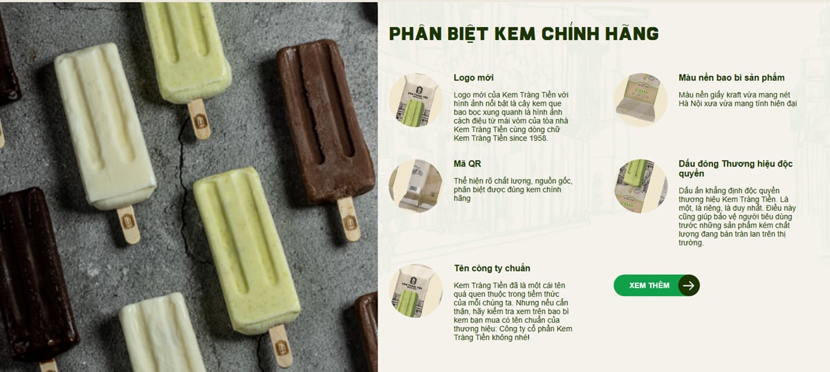 Phân biệt kem tràng tiền chính hãng. (Ảnh chụp từ website kemtrangtien)