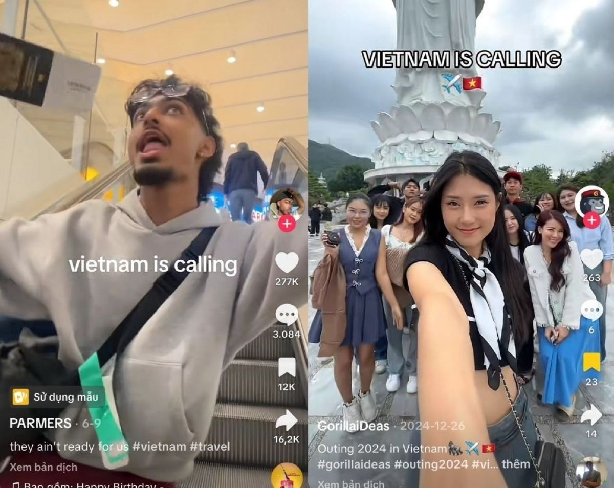 Nhiều nhà sáng tạo nội dung trên các nền tảng mạng xã hội như TikTok, Instagram, Facebook đã chia sẻ video xu hướng 'Vietnam is calling'. (Ảnh: @gorillaideas, @parmerss)