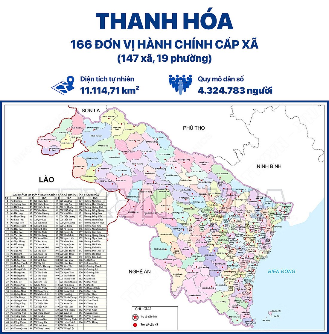 Bản đồ xã, phường mới tại Thanh Hóa (Ảnh: TTXVN)