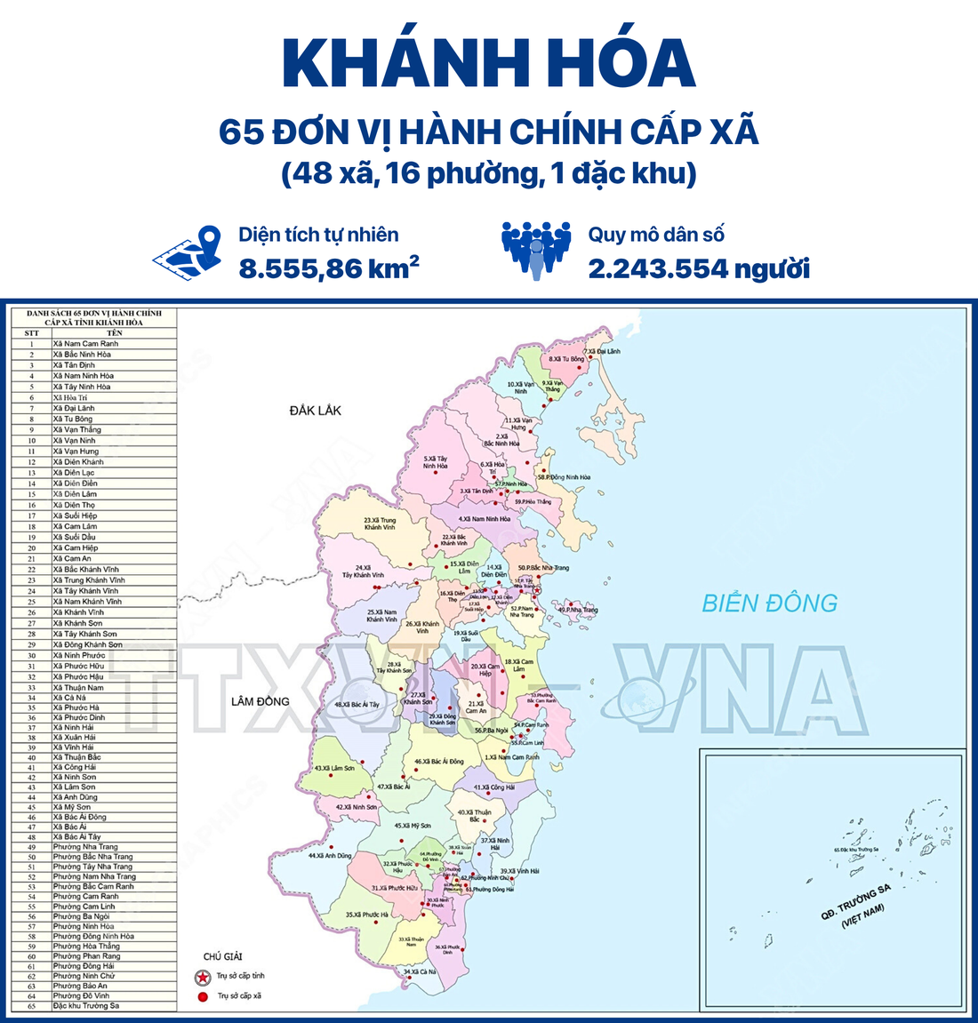 Bản đồ phường xã tỉnh Khánh Hòa mới (Ảnh: Báo Tuổi trẻ)