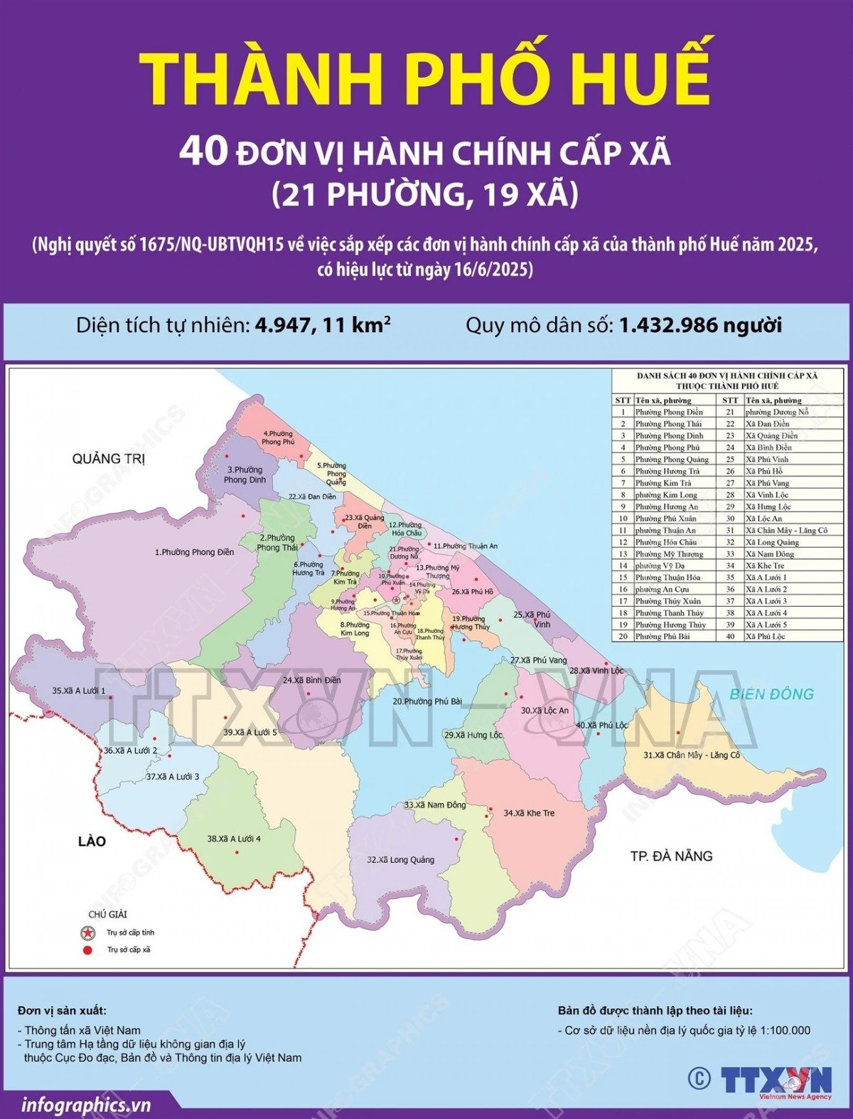 Bản đồ thành phố Huế sau sắp xếp (Ảnh: TTXVN)