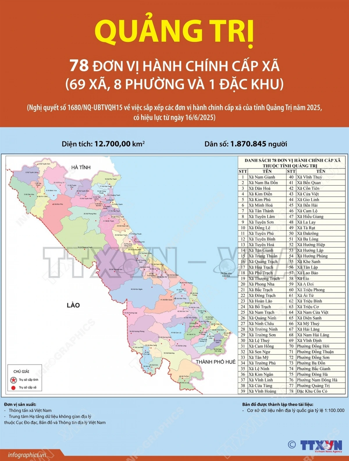 Bản đồ tỉnh Quảng Trị sau sáp nhập (Ảnh: TTXVN)