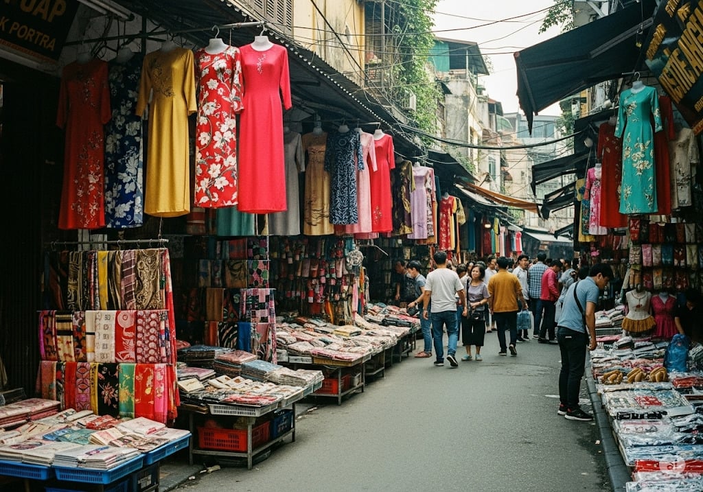 Sản phẩm lụa là được bán ở Hàng Đào ngày xưa. (Ảnh minh họa từ AI)