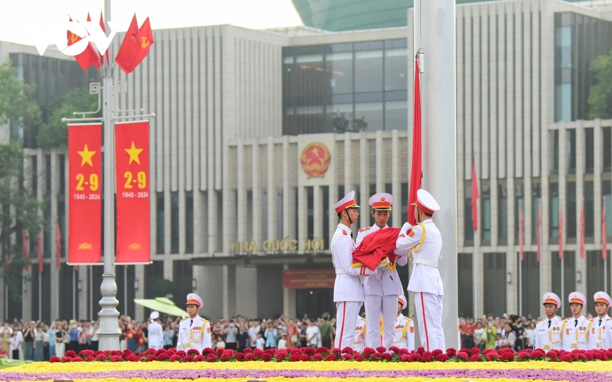 Dịp lễ Quốc khánh 2/9/2024, lễ thượng cờ chào mừng 79 năm Quốc khánh nước CHXHCN Việt Nam được tổ chức tại Quảng trường Ba Đình (Ảnh: VOV)