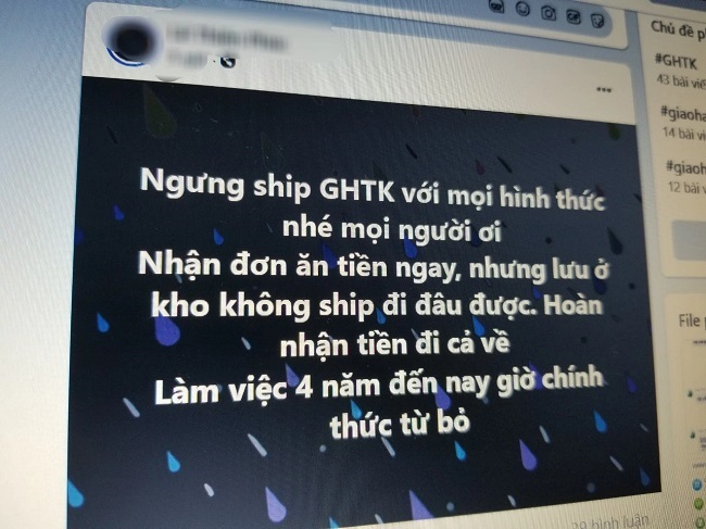 Một chủ shop bức xúc vì cách hành xử của Giao hàng tiết kiệm. (Ảnh: Chụp màn hình)