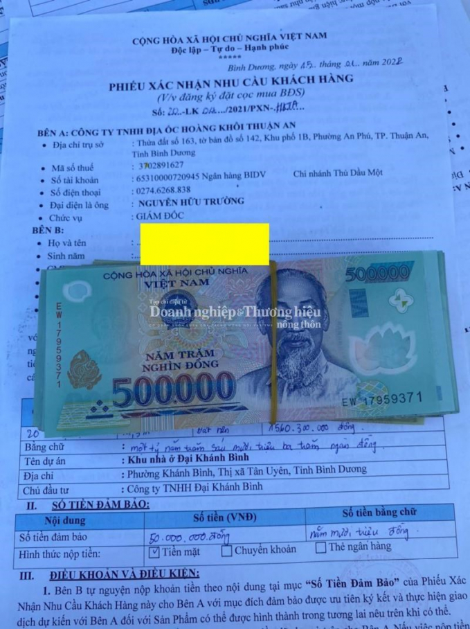 Hoàng Khôi Thuận An thu tiền của khách hàng thông qua