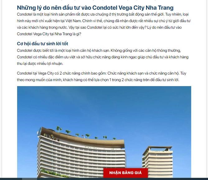 Các thông tin quảng cáo, rao bán condotel Vega City Nha Trang.