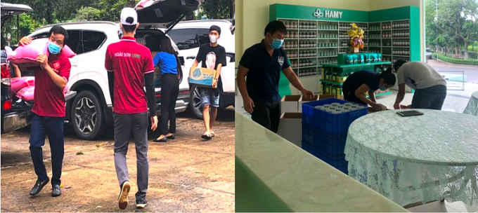 Hàng tiếp tế được đóng gói và vận chuyển từ công ty của các nữ doanh nhân đến tuyến đầu chặn dịch trên toàn tỉnh Bình Phước