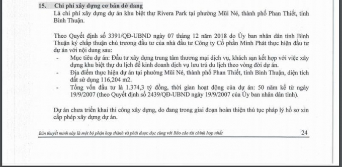Thông tin về dự án Rivera Park Mũi Né trong BCTC của Long Giang Land.