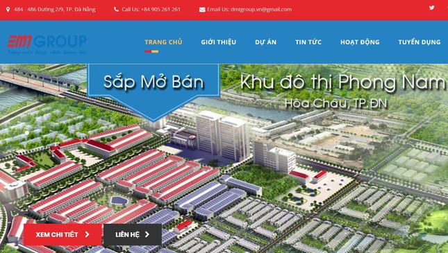 Trên trang web của Công ty CP Đầu tư Đà Nẵng - Miền Trung đăng thông tin sắp mở bán dự án Khu đô thị Phong Nam. Ảnh chụp màn hình