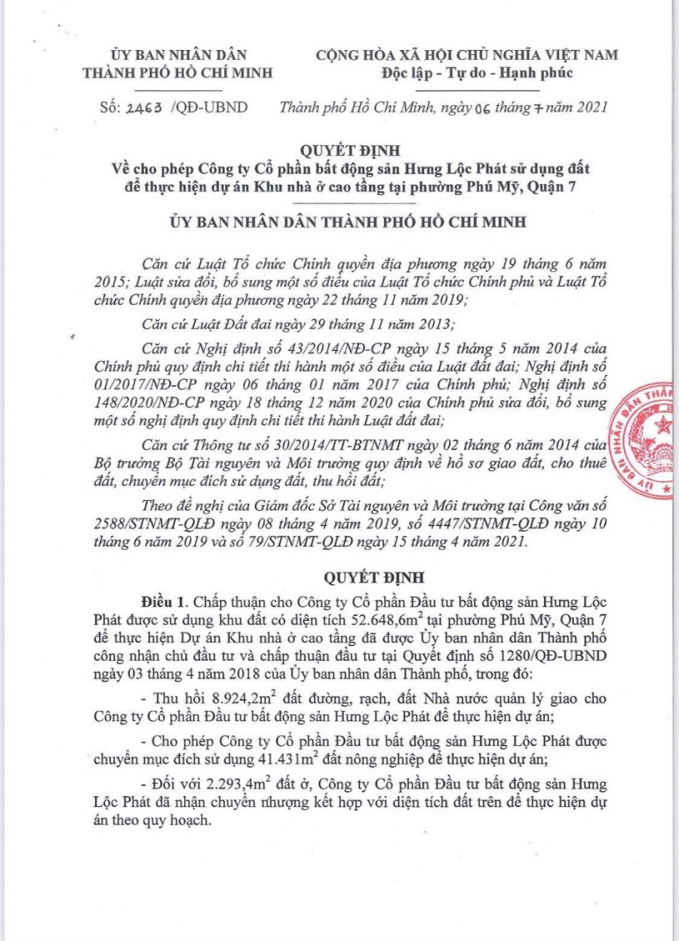 Quyết định giao phần đất công “xen kẽ” không thông qua đấu giá cho Công ty Hưng Lộc Phát.