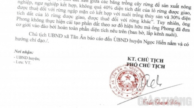Báo cáo do ông Trần Thanh Đồng, Phó chủ tịch UBND xã Tân Ân ký đã có sự bất nhất.