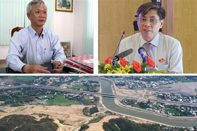 Ông Nguyễn Chiến Thắng (trái), Lê Đức Vinh và khu vực núi Chín Khúc.