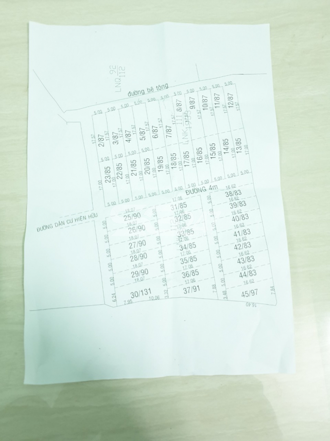 Hình ảnh sơ đồ phân lô của khu đất thuộc tờ bản đồ 85, thửa 93, 111, 112
