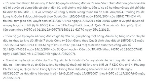 Tài sản đảm bảo cho khoản nợ của Công ty TNHH Xây dựng và Kinh doanh nhà Bách Giang và Công ty TNHH Xây dựng Thương mại Cao Nguyên tại BIDV