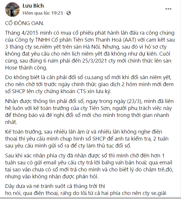 Chi sẻ của Lưu Bích trên trang cá nhân
