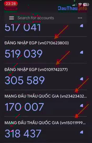 Một điện thoại có thể nhận mã cho nhiều tài khoản nhà thầu khác nhau