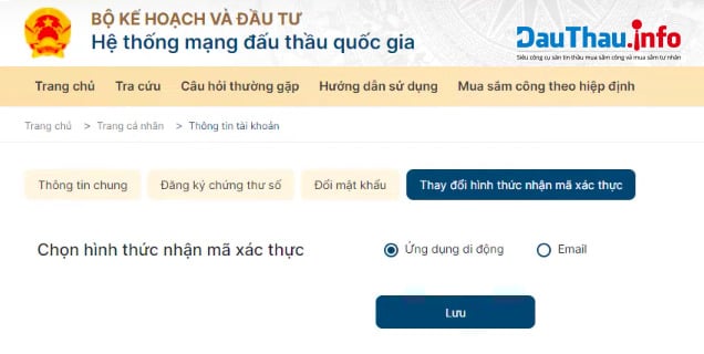 Thay đổi hình thức nhận mã xác thực