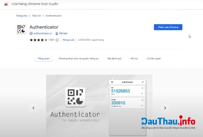 Thêm ứng dụng Google Authenticator trong cửa hàng Chrome trực tuyến trên máy tính