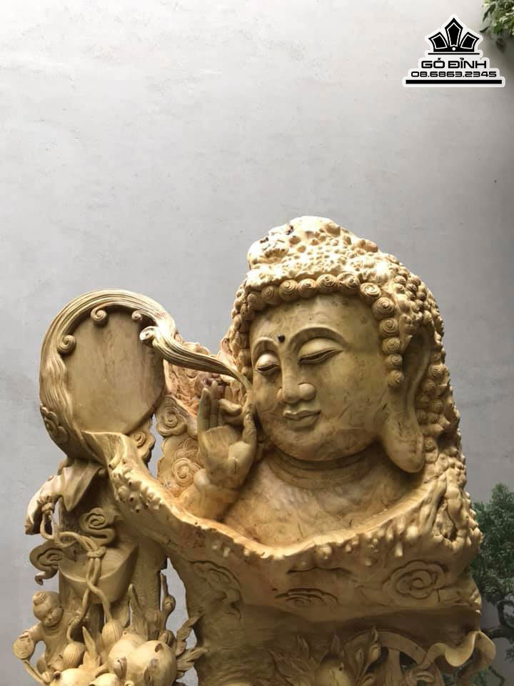 Tượng gỗ Diện Phật ngụ ý trong phong thủy đồ gỗ: Ngài là người sáng lập ra Đạo Phật, một trong những tôn giáo có tầm ảnh hưởng lớn nhất trên thế giới.