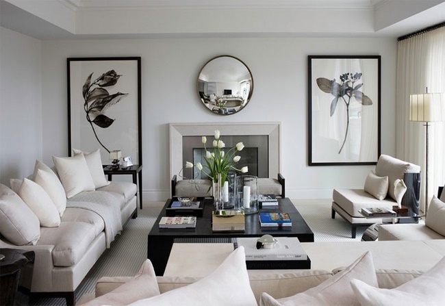 Gương trang trí nội thất phòng khách hình tròn đơn giản mang tới một không gian tinh tế