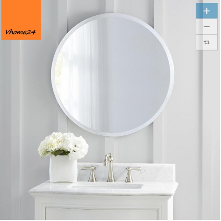 Gương nhà tắm trang trí viền khung tròn trắng 074
