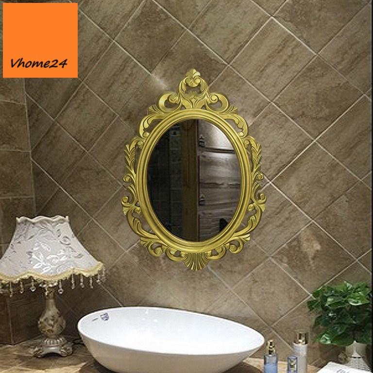 Gương phòng tắm trang trí decor oval vintage vàng GTR082V
