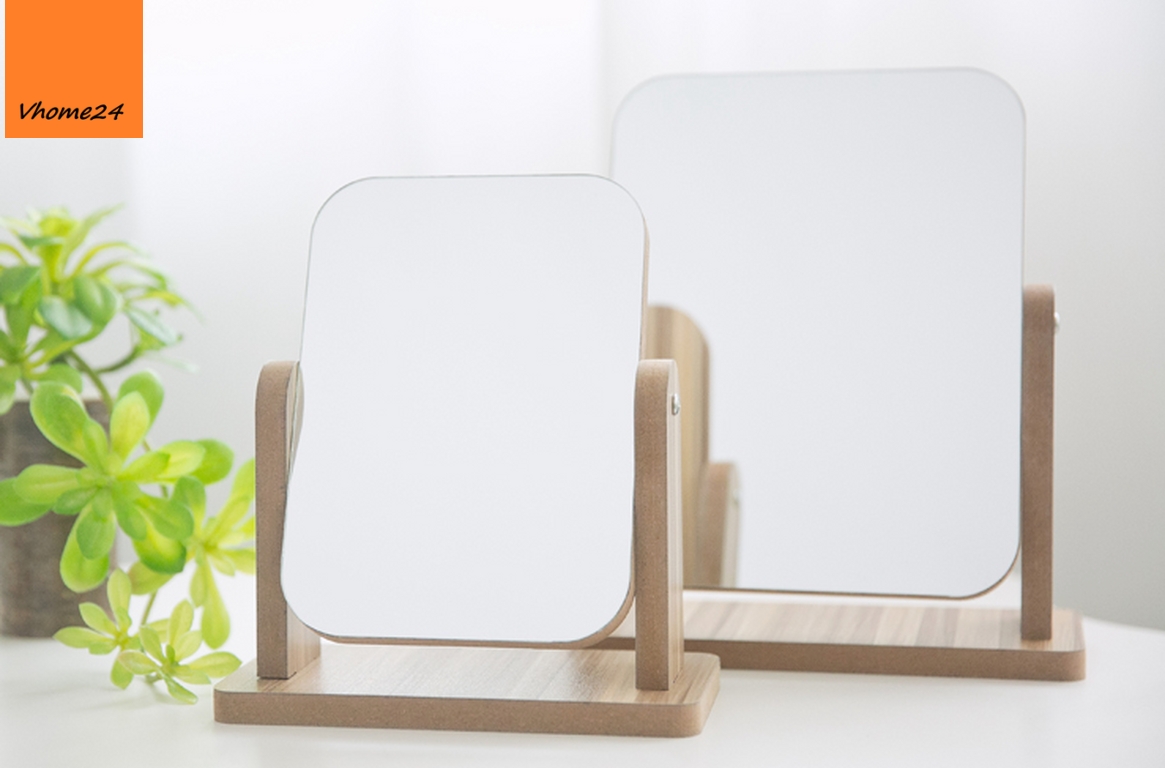 Gương để bàn trang điểm khung gỗ truyền thống cũng xoay được 360 độ