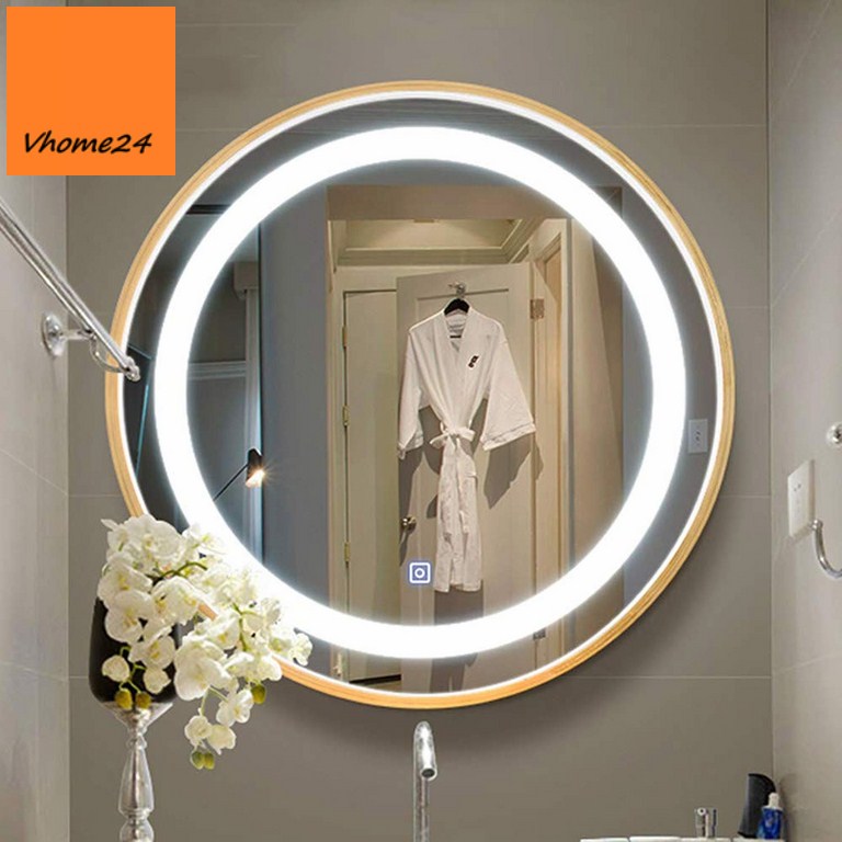 Gương đèn LED cảm ứng hình tròn ánh sáng trắng dùng cho nhà tắm sang chảnh.