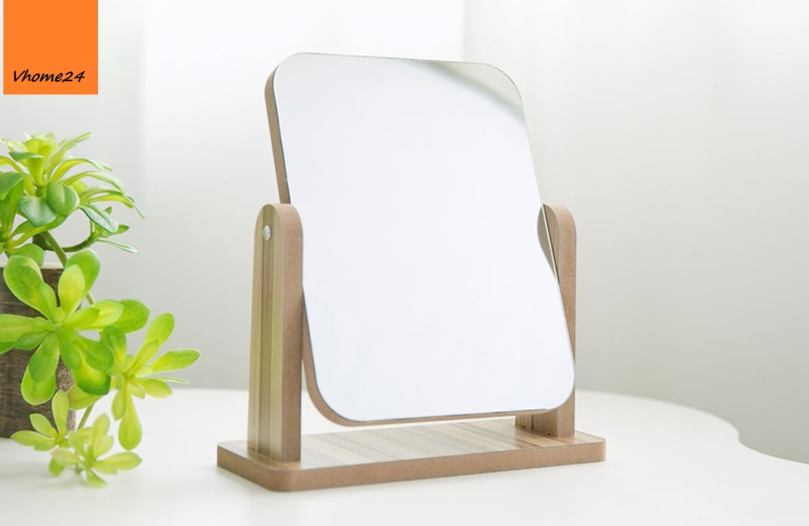 Gương để bàn trang điểm khung gỗ có thể xoay 360 độ