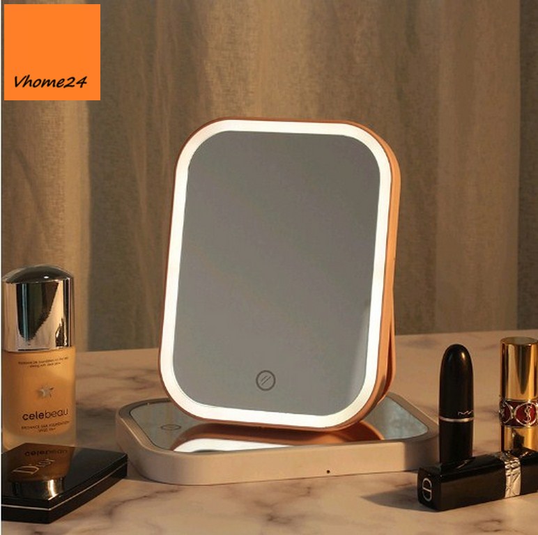 Gương để bàn trang điểm đẹp viền đèn LED tinh tế.