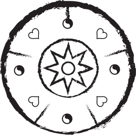 Biểu tượng nhật nguyệt và biểu tượng trái tim trên logo cafe Trung Nguyên.