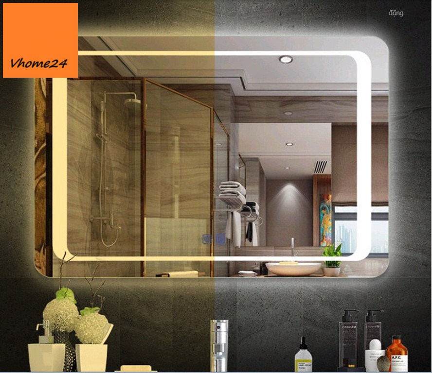 Gương phòng tắm giá rẻ: Gương thông minh Led chữ nhật bo góc cảm ứng