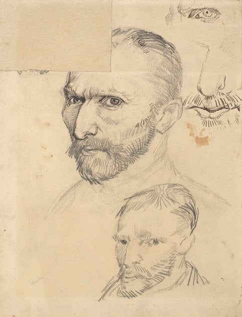 Một trong những bức phác thảo đầu tiên của chân dung tự họa hiện đang được trưng bày tại bảo tàng Van Gogh