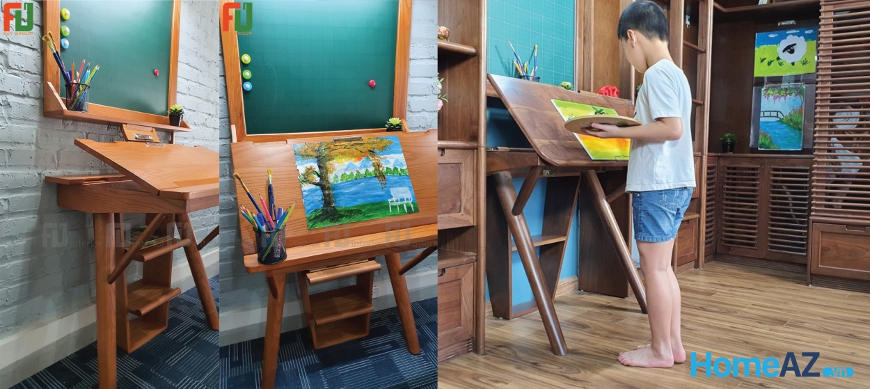 Mặt bàn có thể tùy chỉnh để thay đổi góc nghiêng sao cho phù hợp với mục đích học tập của trẻ: đọc sách, vẽ tranh, làm bài tập...