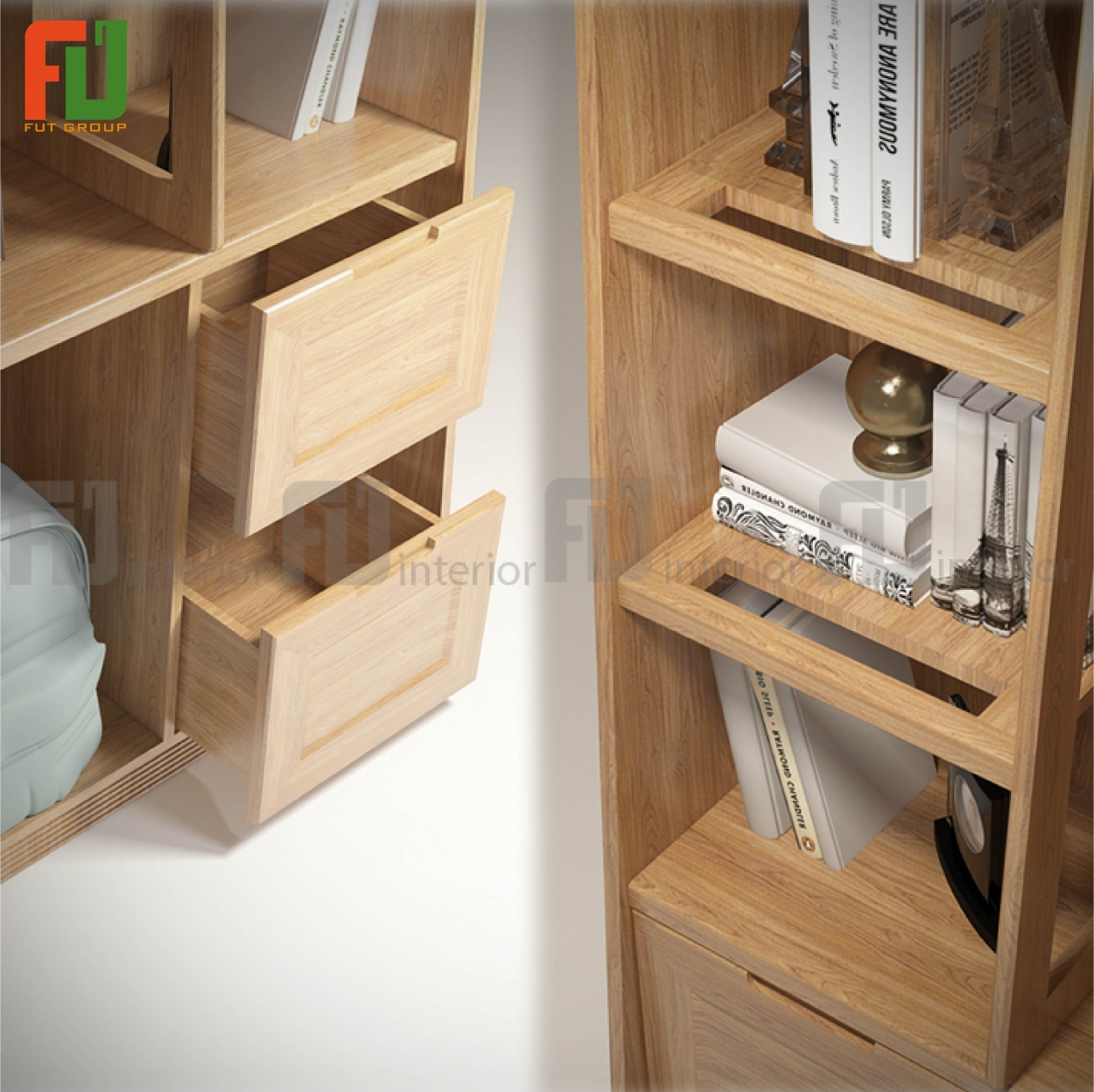Tủ sách gỗ tần bì Deluxe có nhiều ngăn chứa lớn, rất tiết kiệm không gian.