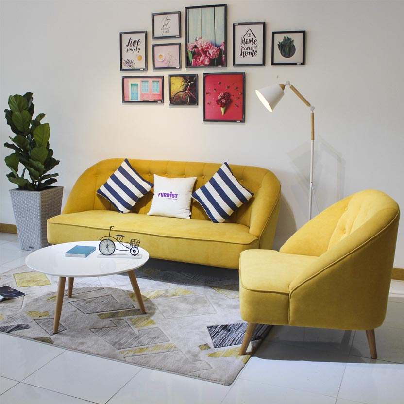 Ghế sofa đơn Bryce màu vàng nổi bật cả không gian phòng khách