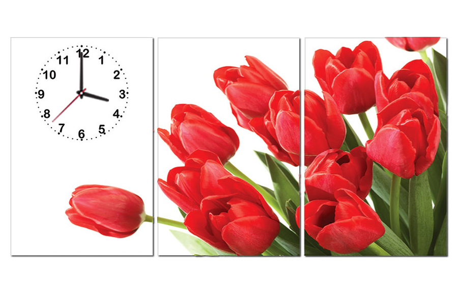 Tranh Gỗ Đồng Hồ Treo Tường Hoa Tulip Màu Đỏ HL0127 | HomeAZ.vn