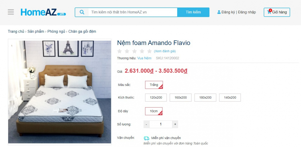 Nệm foam Amando Flavio được bán tại HomeAZ.vn có giá rẻ nhất thị trường