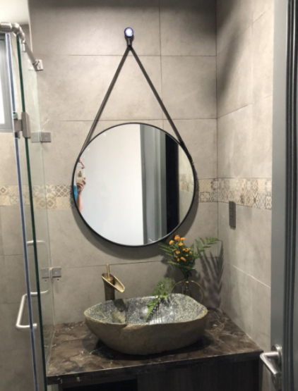 Gương Tròn Treo Tường Dây Da Nâu Trang Trí Phòng Tắm | HomeAZ.vn